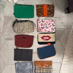 Assorted Women’s Zip Pouches - Green, Leopard, Butterfly & More (10)